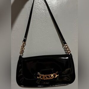 Aldo Black Patent Shoulder Bag with Gold Chain